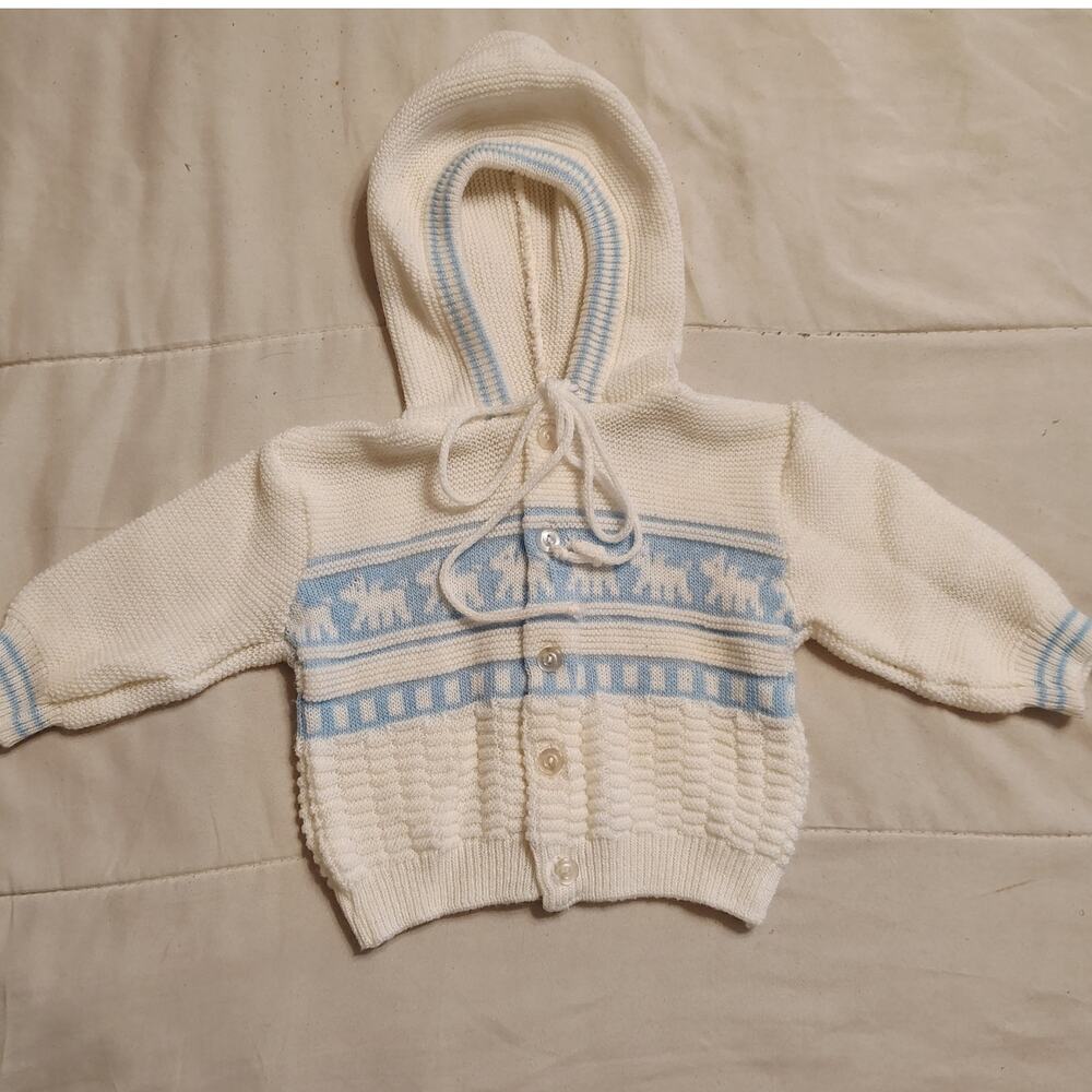 Vintage JCPenney Toddletime Baby Sweater 12-18M Hooded Elephant Knit Japan